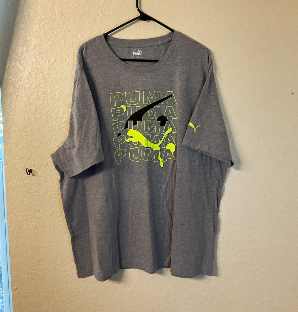 PUMA Gray Graphic Logo Crew Neck Short Sleeve T-Shirt Men’s 3XL